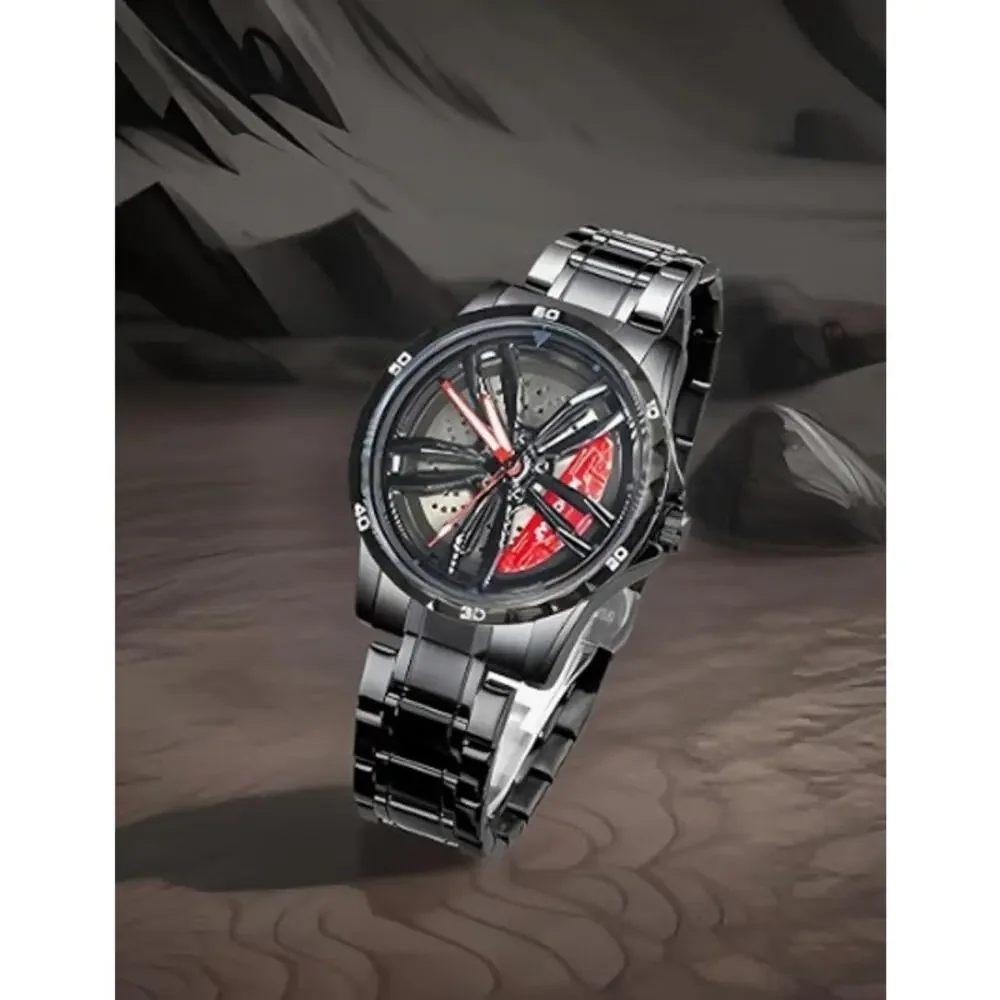 NANOLEAF Men's Spinning Car Wheel Rim Watch Stainless Steel New Open Box